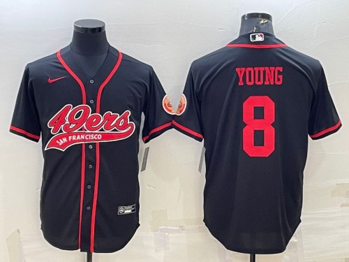 Men's San Francisco 49ers #8 Steve Young Black With Patch Cool Base Stitched Baseball Jersey - Click Image to Close